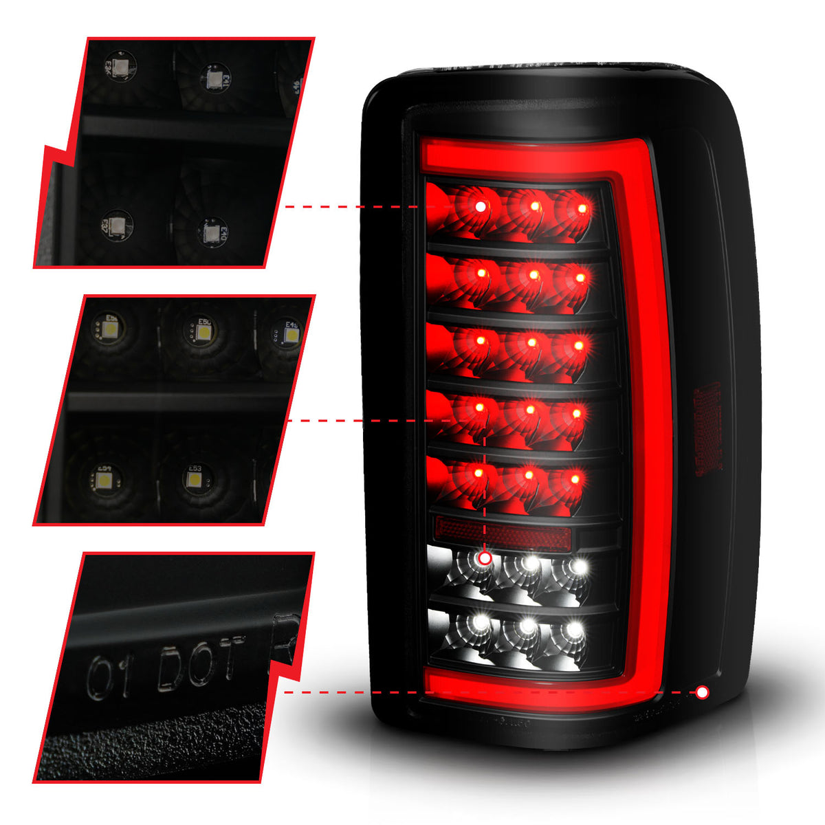 Tail Light Set LED W/ Light Bar Style Black Housing Smoke Lens Pair Chevrolet Suburban 1500/2500/Tahoe 2000-2006, GMC Yukon/XL 1500/XL 2500 2000-2006 AnzoUSA-2