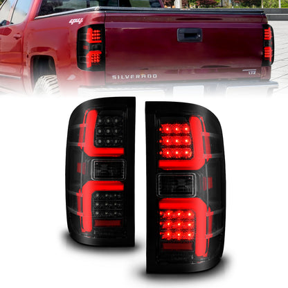 Tail Light Set LED W/ Light Bar Style Sequential Black Housing Smoke Lens Pair Chevrolet Silverado 1500 2014-2018, 2500 HD/3500 HD 2015-2019, GMC Sierra 3500 HD 2015-2019 AnzoUSA