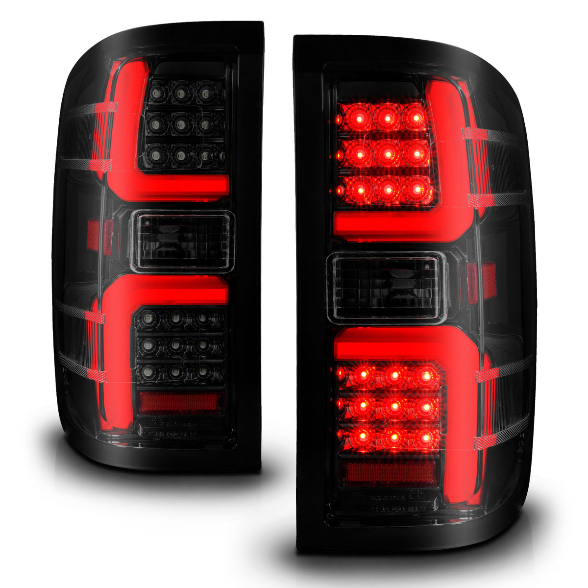Tail Light Set LED W/ Light Bar Style Sequential Black Housing Smoke Lens Pair Chevrolet Silverado 1500 2014-2018, 2500 HD/3500 HD 2015-2019, GMC Sierra 3500 HD 2015-2019 AnzoUSA-1