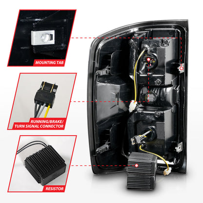 Tail Light Set LED W/ Light Bar Style Sequential Black Housing Smoke Lens Pair Chevrolet Silverado 1500 2014-2018, 2500 HD/3500 HD 2015-2019, GMC Sierra 3500 HD 2015-2019 AnzoUSA-3