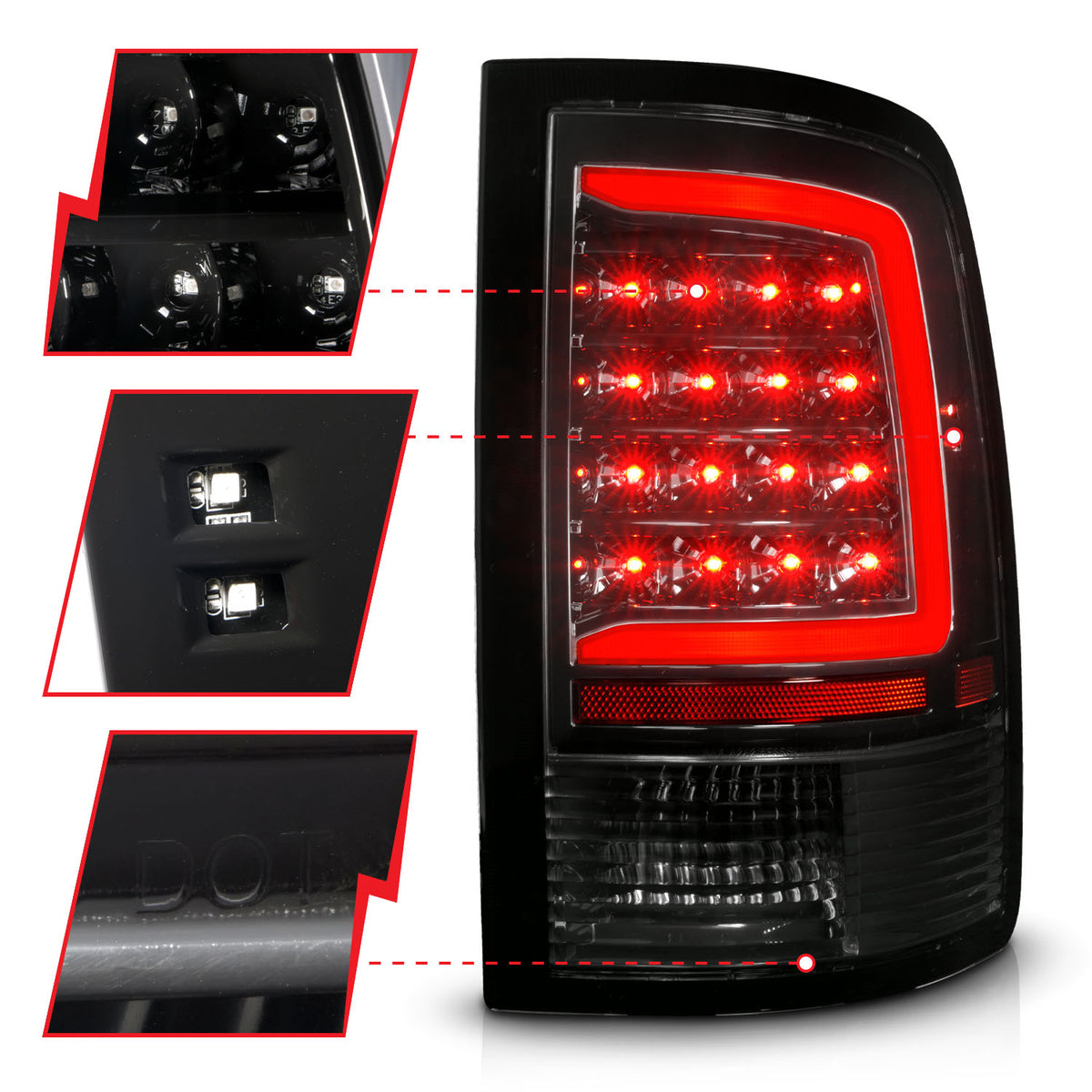 Tail Light Set Sequential LED Black Housing Clear Lens PairRam 1500/2500/3500 2011-2018 AnzoUSA-2