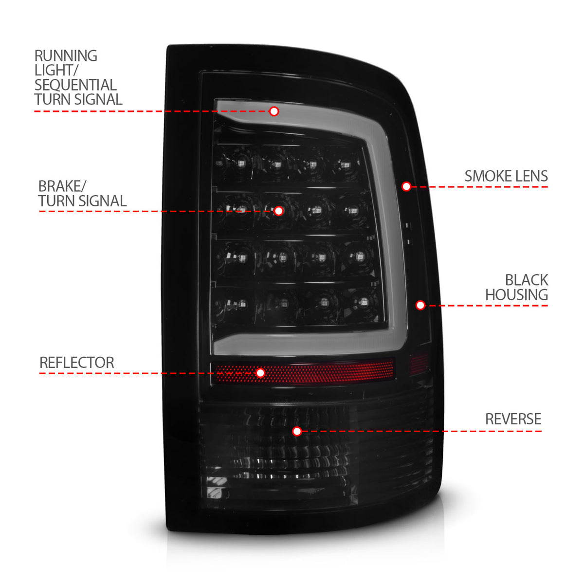 Tail Light Set Sequential LED Black Housing Smoke Lens PairRam 1500/2500/3500 2011-2018 AnzoUSA-3
