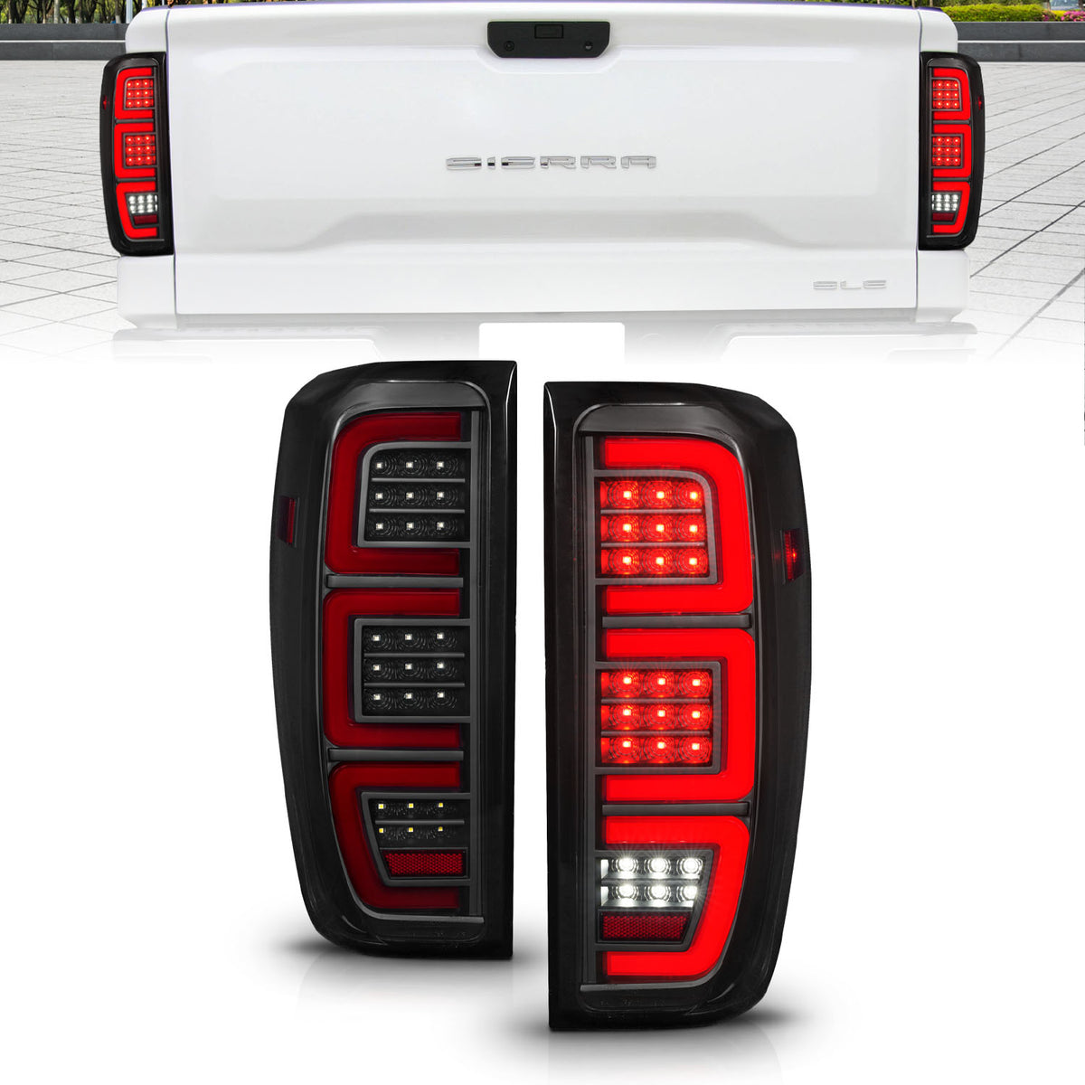 Tail Light Set Full LED Tube Sequential Signal Black Housing Smoke Lens Pair GMC Sierra 1500 2019-2024, 2500 HD/3500 HD 2020-2025 AnzoUSA