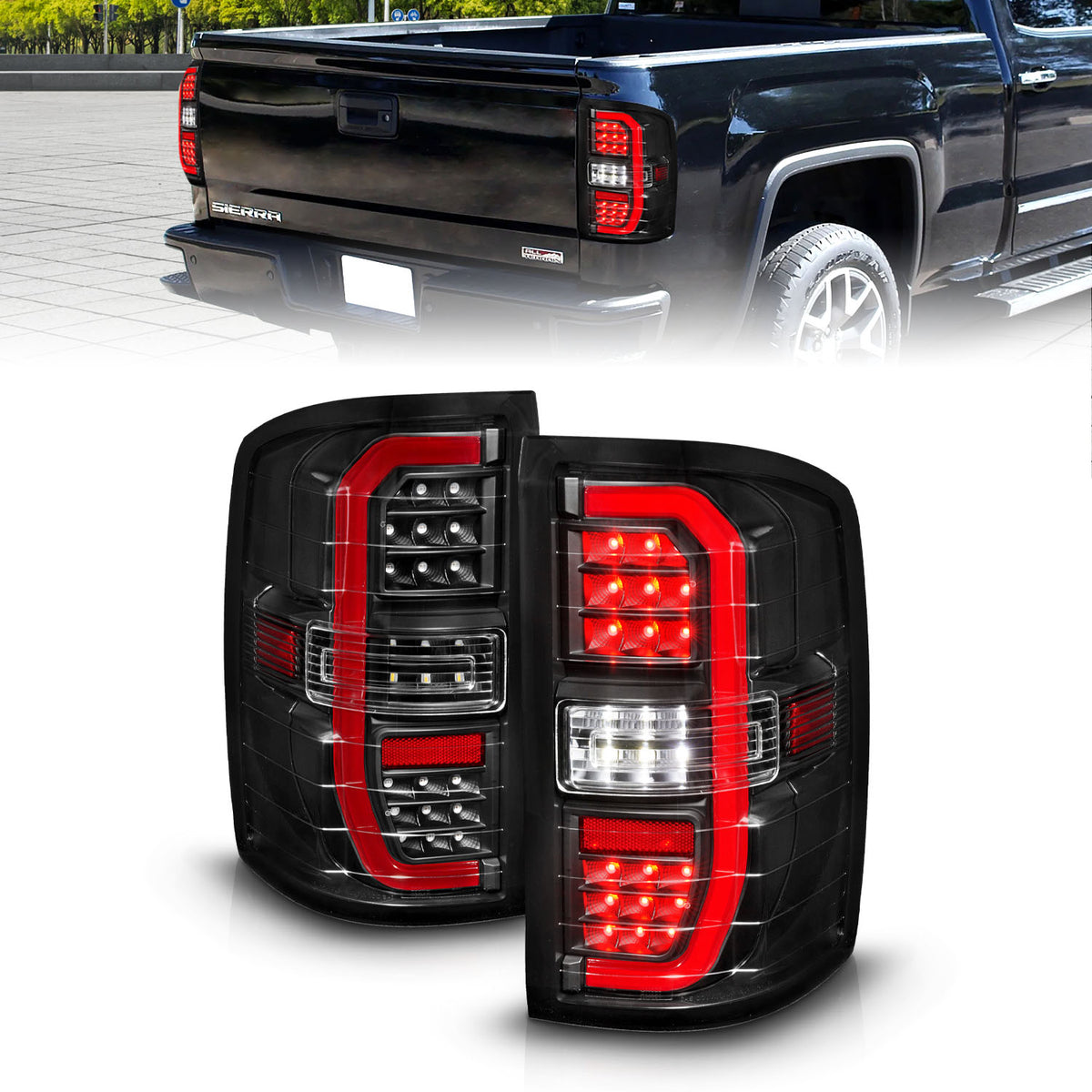 Tail Light Set LED Tube Sequential Signal Black Housing Clear Lens Pair GMC Sierra 1500/2500 HD/3500 HD 2014-2019, 1500 Limited 2019 AnzoUSA