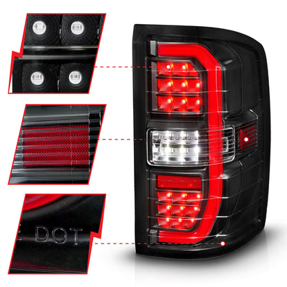 Tail Light Set LED Tube Sequential Signal Black Housing Clear Lens Pair GMC Sierra 1500/2500 HD/3500 HD 2014-2019, 1500 Limited 2019 AnzoUSA-2