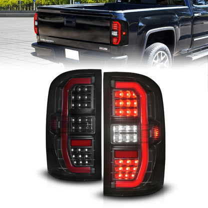 Tail Light Set LED Tube Sequential Signal Black Housing Smoke Lens Pair GMC Sierra 1500/2500 HD/3500 HD 2014-2019, 1500 Limited 2019 AnzoUSA
