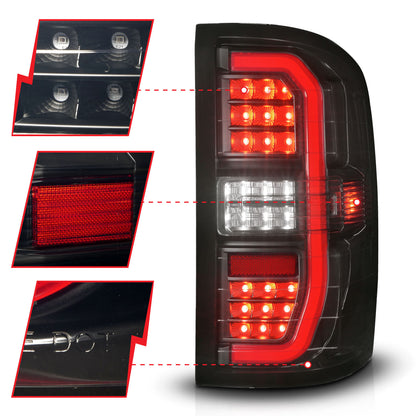 Tail Light Set LED Tube Sequential Signal Black Housing Smoke Lens Pair GMC Sierra 1500/2500 HD/3500 HD 2014-2019, 1500 Limited 2019 AnzoUSA-2