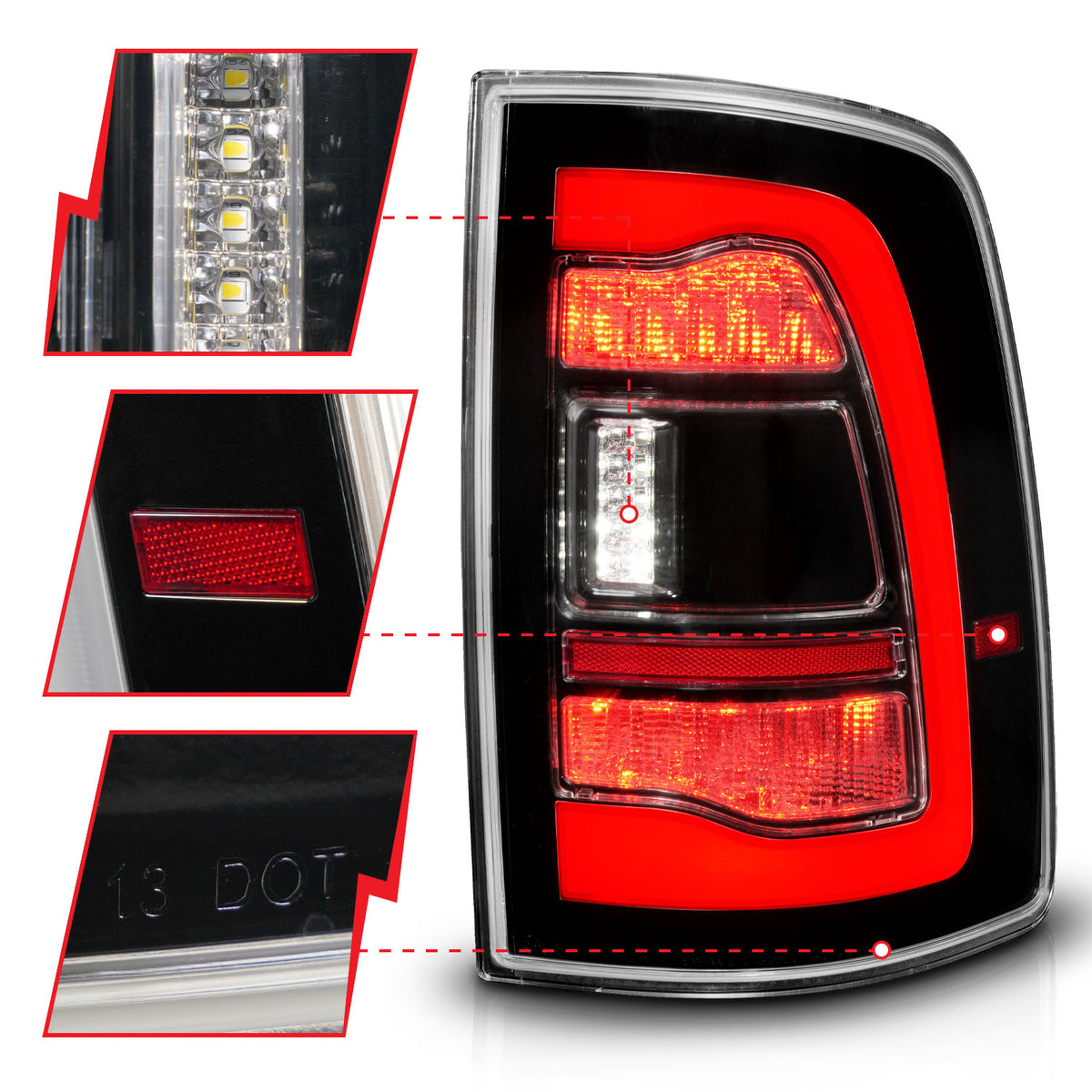 Tail Light Set LED Tail Lights Black Clear Lens W/Assembly Sequential LED Turn Signal Black Housing Pair Dodge Ram 1500/2500/3500 2009-2018 AnzoUSA-2