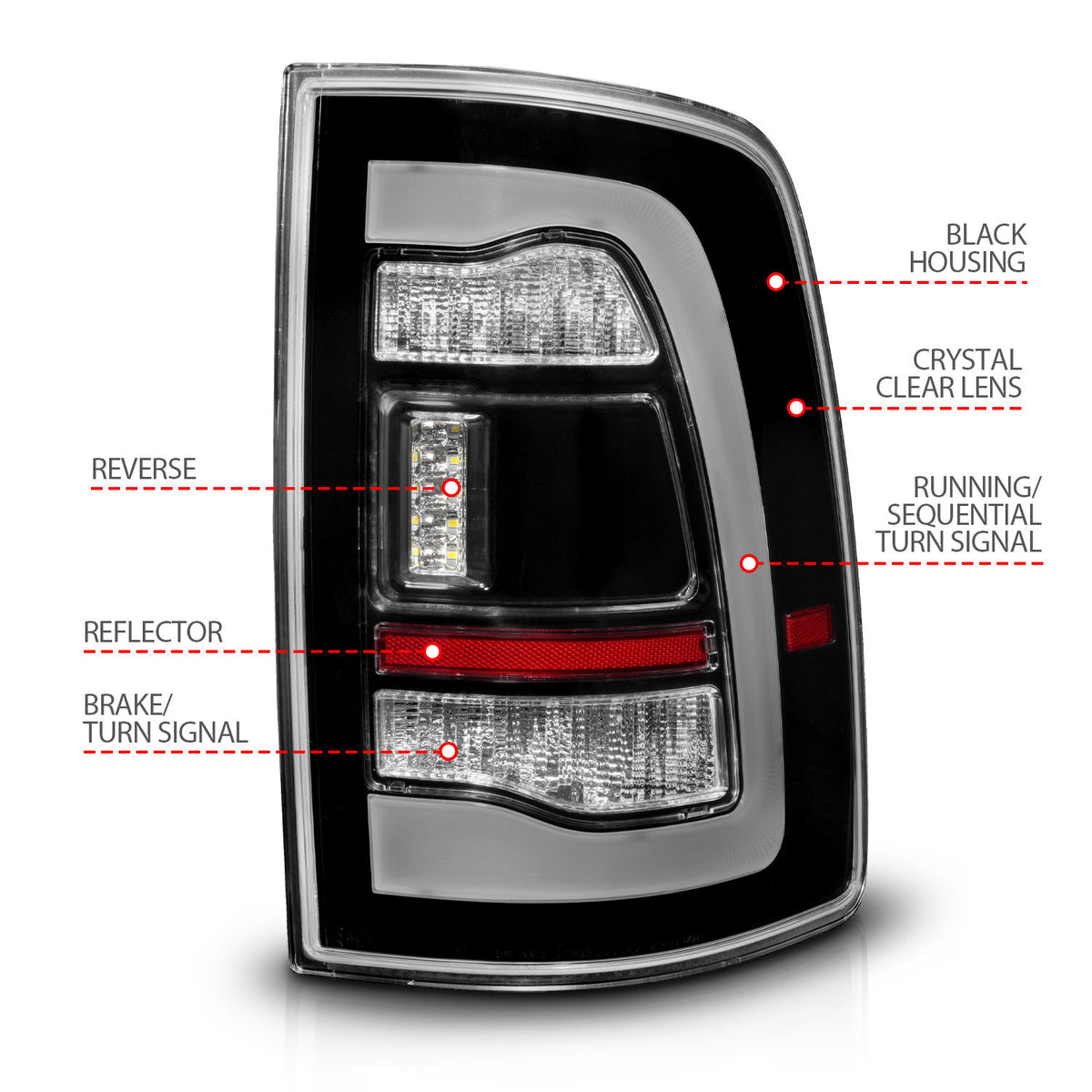 Tail Light Set LED Tail Lights Black Clear Lens W/Assembly Sequential LED Turn Signal Black Housing Pair Dodge Ram 1500/2500/3500 2009-2018 AnzoUSA-3