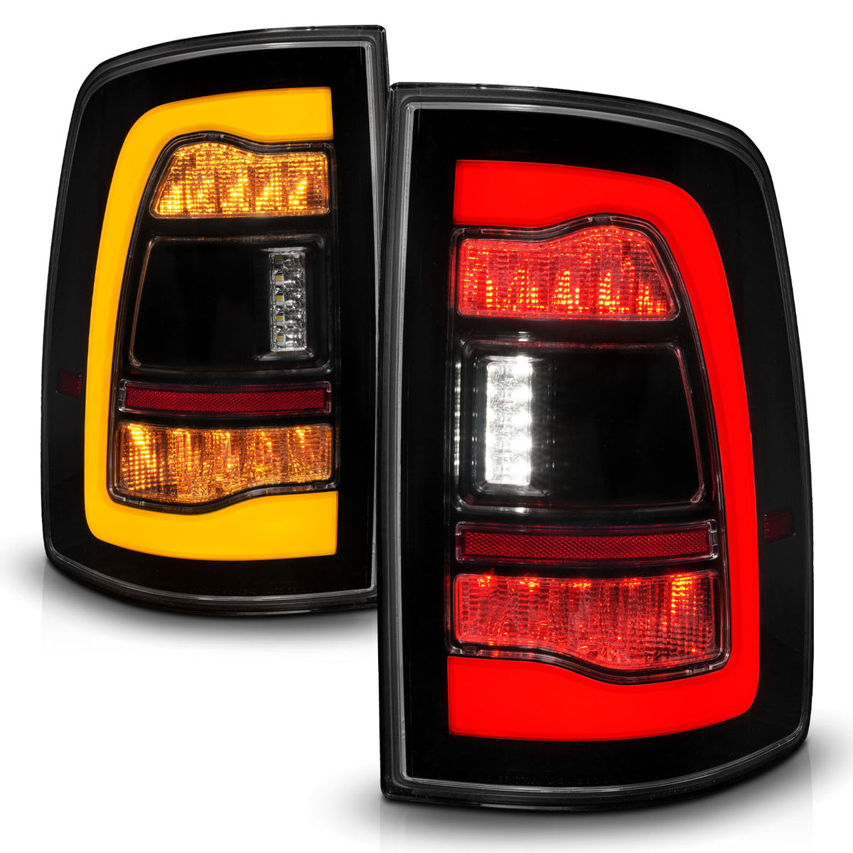 Tail Light Set LED Sequential LED Amber Switchback Turn Signal Black Housing Smoke Lens Pair Dodge Ram 1500/2500/3500 2009-2010, Ram 1500/2500/3500 2011-2018, Ram 1500 2019-2023 AnzoUSA-1