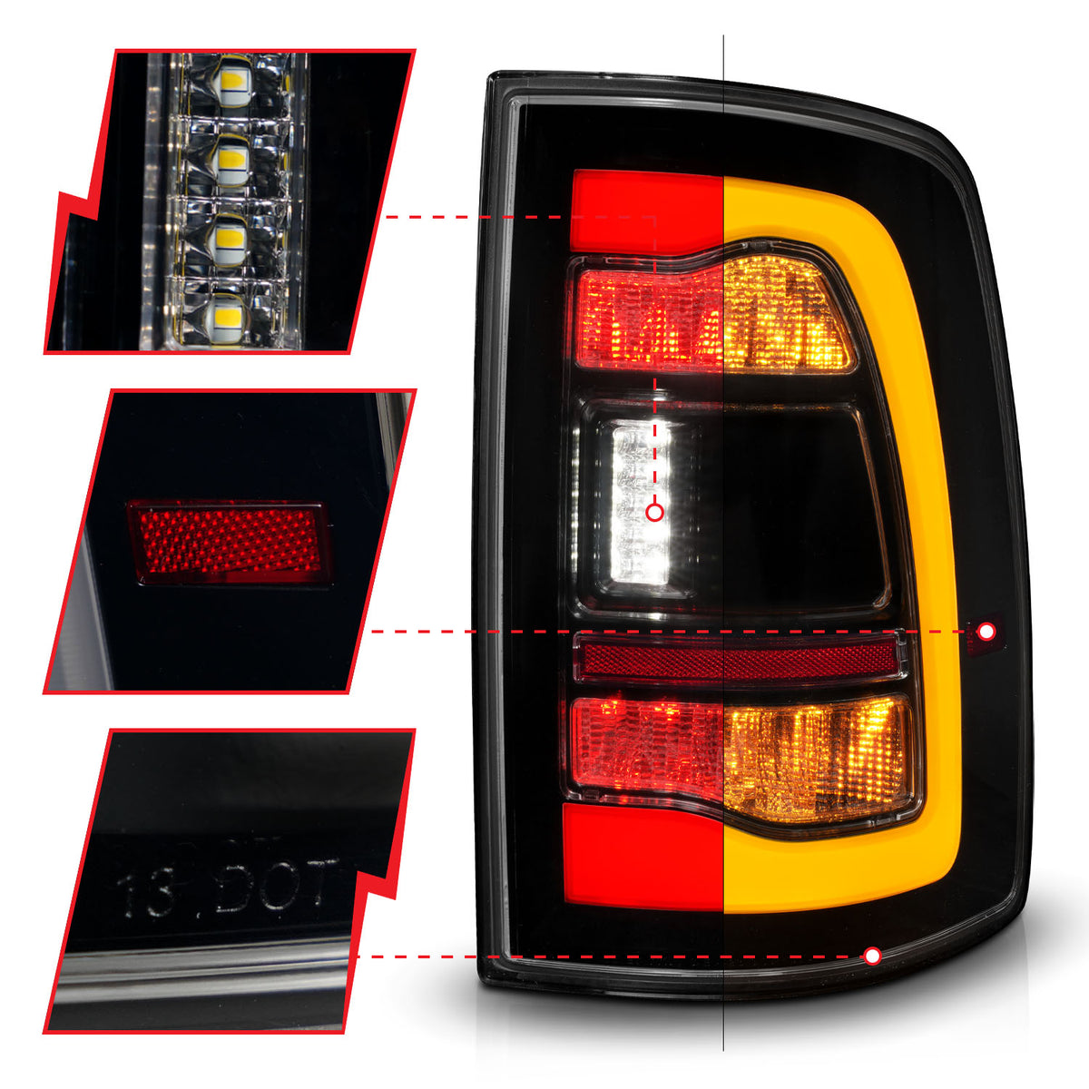Tail Light Set LED Sequential LED Amber Switchback Turn Signal Black Housing Smoke Lens Pair Dodge Ram 1500/2500/3500 2009-2010, Ram 1500/2500/3500 2011-2018, Ram 1500 2019-2023 AnzoUSA-2