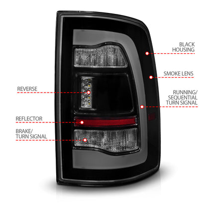 Tail Light Set LED Sequential LED Amber Switchback Turn Signal Black Housing Smoke Lens Pair Dodge Ram 1500/2500/3500 2009-2010, Ram 1500/2500/3500 2011-2018, Ram 1500 2019-2023 AnzoUSA-3