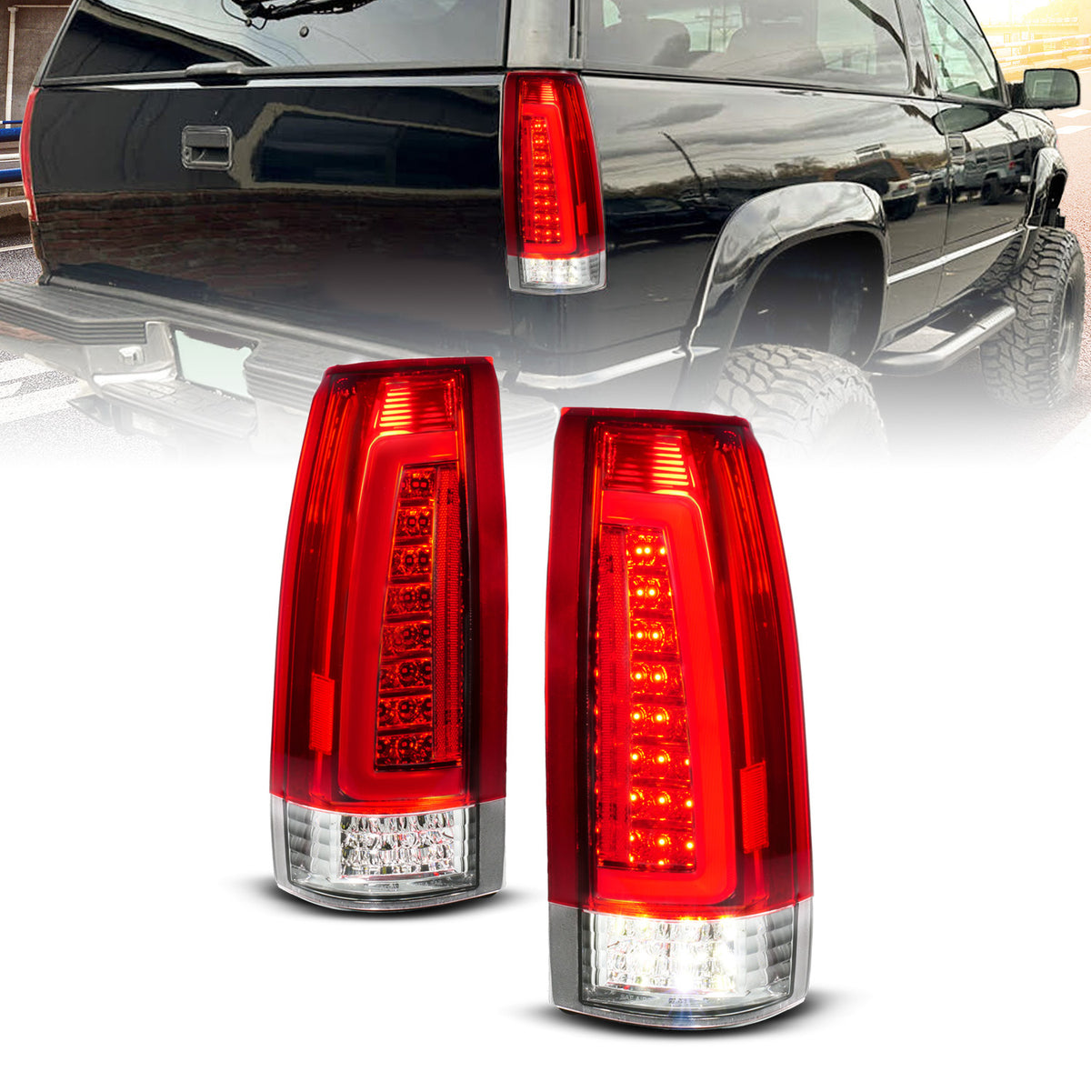Tail Light Set Full LED Black Housing Clear Lens Pair Do Not Fit For Stepside Bed Models & 99-00 New Body Models Cadillac Escalade 1999-2000, Chevrolet Blazer/Suburban 1992-1994, C1500/C2500/C3500/K1500/K2500/K3500 1988-1999, Tahoe/Yukon 1992-2000 AnzoUSA