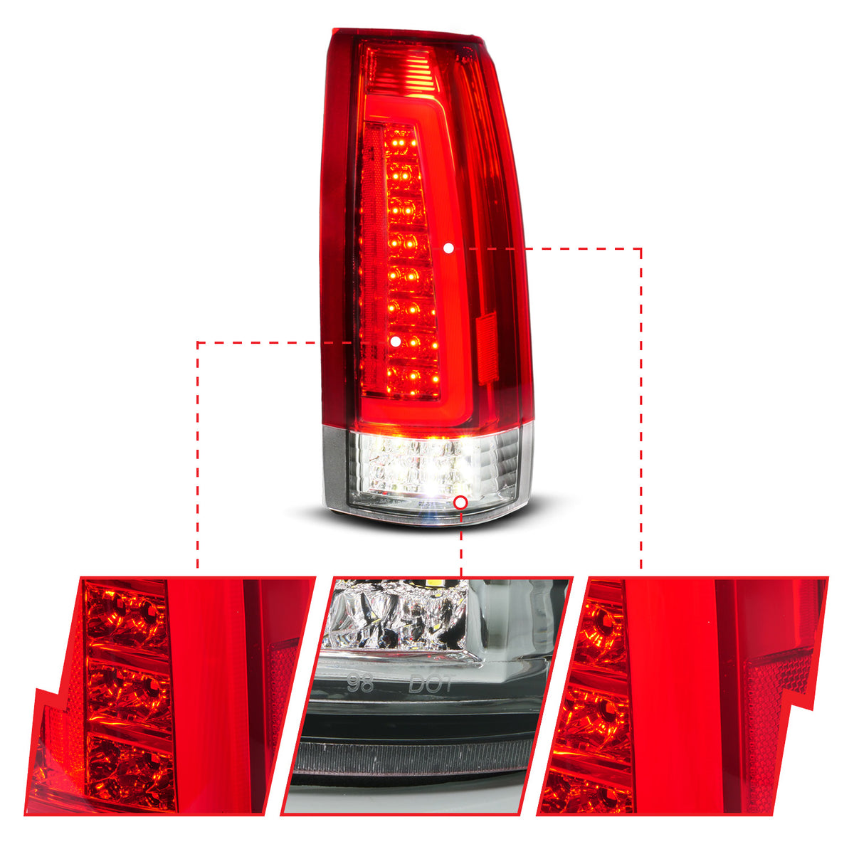 Tail Light Set Full LED Black Housing Clear Lens Pair Do Not Fit For Stepside Bed Models & 99-00 New Body Models Cadillac Escalade 1999-2000, Chevrolet Blazer/Suburban 1992-1994, C1500/C2500/C3500/K1500/K2500/K3500 1988-1999, Tahoe/Yukon 1992-2000 AnzoUSA-2