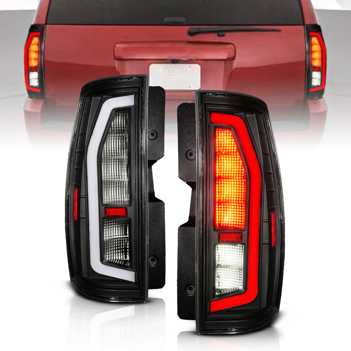 Tail Light Set Black Housing, Clear Lens, Full LED, LED Plank Style, Pair Chevrolet Suburban/Tahoe 2007-2014, GMC Yukon/Denali 2007-2014 AnzoUSA