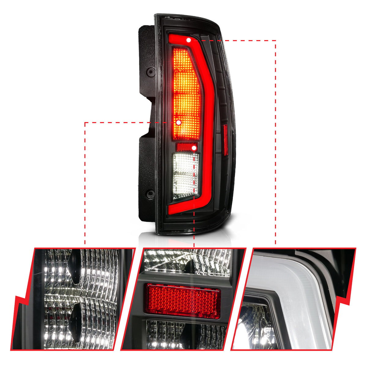 Tail Light Set Black Housing, Clear Lens, Full LED, LED Plank Style, Pair Chevrolet Suburban/Tahoe 2007-2014, GMC Yukon/Denali 2007-2014 AnzoUSA-2