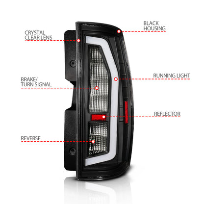 Tail Light Set Black Housing, Clear Lens, Full LED, LED Plank Style, Pair Chevrolet Suburban/Tahoe 2007-2014, GMC Yukon/Denali 2007-2014 AnzoUSA-3