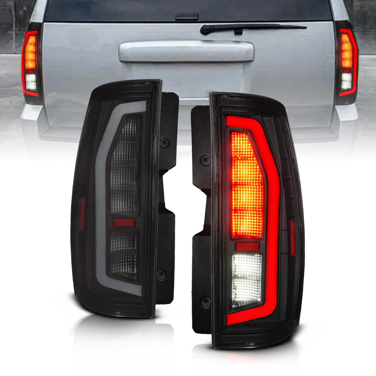 Tail Light Set Black Housing, Full LED, LED Plank Style, Pair, Smoke Lens Chevrolet Suburban/Tahoe 2007-2014, GMC Yukon/Denali 2007-2014 AnzoUSA