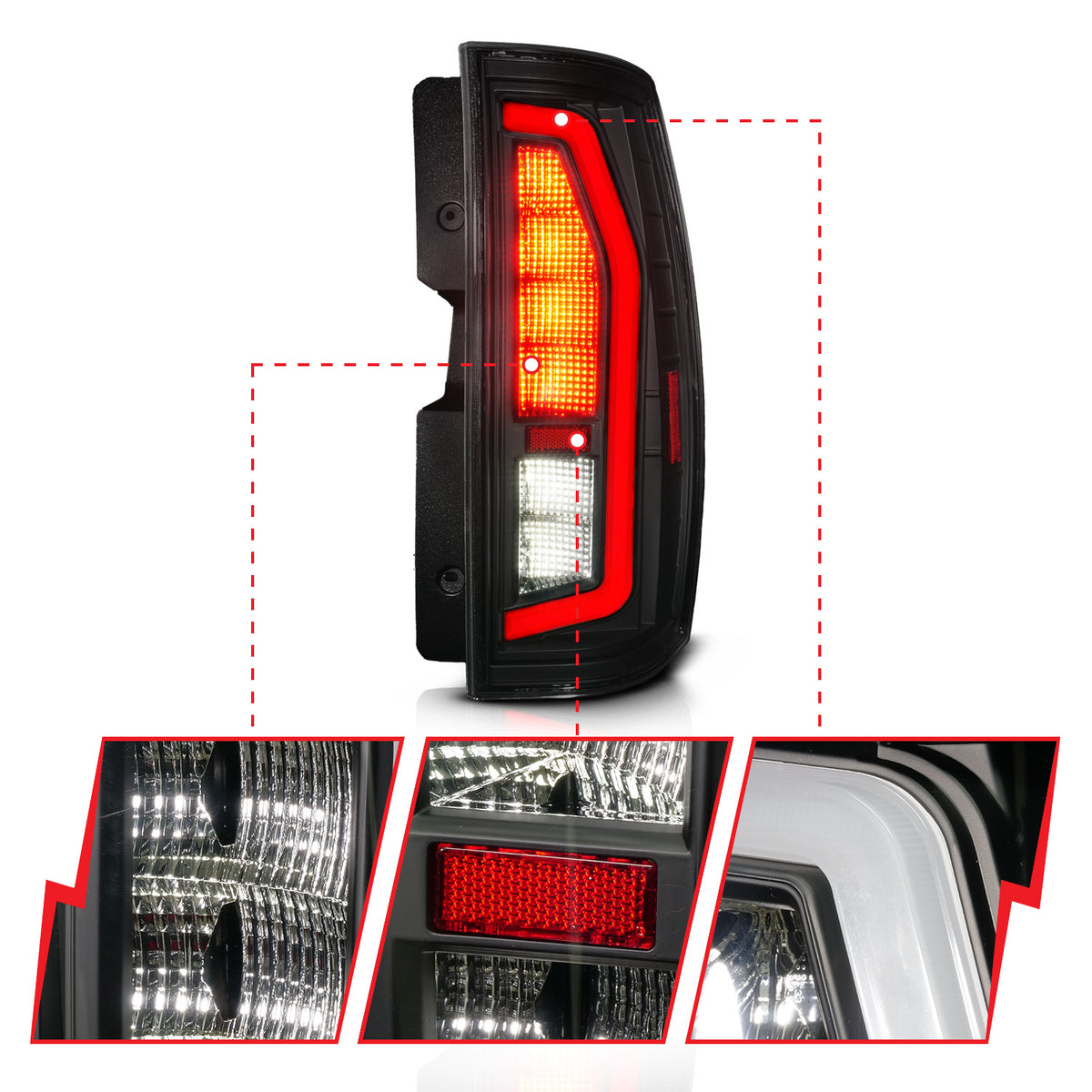 Tail Light Set Black Housing, Full LED, LED Plank Style, Pair, Smoke Lens Chevrolet Suburban/Tahoe 2007-2014, GMC Yukon/Denali 2007-2014 AnzoUSA-2