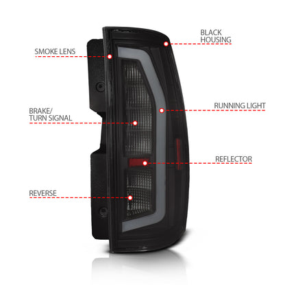 Tail Light Set Black Housing, Full LED, LED Plank Style, Pair, Smoke Lens Chevrolet Suburban/Tahoe 2007-2014, GMC Yukon/Denali 2007-2014 AnzoUSA-3