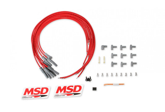 Super Conductor Spark Plug Wire Set Multi-Angle Plug Hei Cap For Engines With Late-Model Type (Hei Spark Plug Top) Distributor Caps 90 Degree Distributor Boots And Terminals Included MSD Ignition
