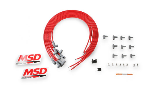 Super Conductor 8.5Mm Spark Plug Wire Set 8 Cylinder 90 Degree Plug/90 Degree Cap For Engines With Late-Model Type (Hei Spark Plug Top) Distributor Caps (Ford Duraspark Or Cap-A-Dapt) MSD Ignition
