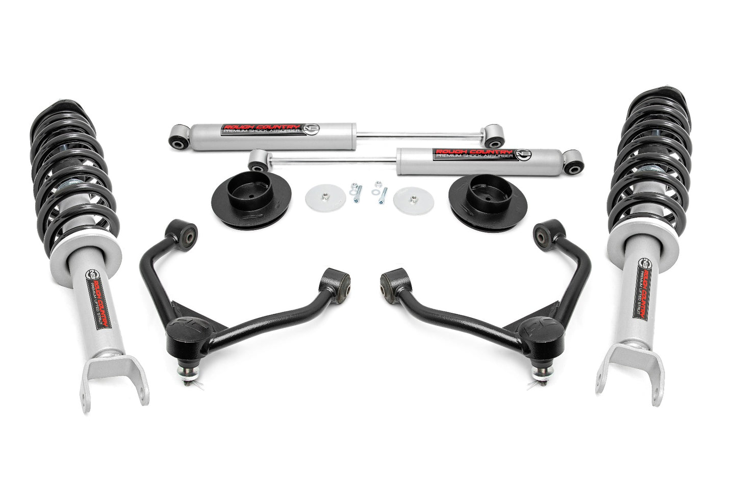 Rough Country 3.0 Inch Dodge Bolt-On Lift Kit w/ N3 Struts and Rear N3 Shocks For 12-Up Ram 1500 4WD Rough Country