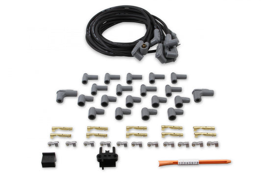 Black Super Conductor Universal 8 Cyl. 90 Degree Set Includes Terminals For Engines With Early Type (Socket) And Late Type (Hei Spark Plug Top) Distributor Caps. 90 Degree Boots And Terminals Factory Installed On One End MSD Ignition