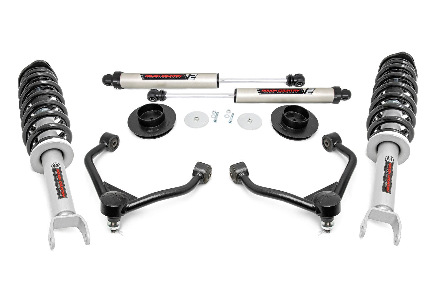 Rough Country 3.0 Inch Dodge Bolt-On Lift Kit w/ N3 Struts and Rear V2 Shocks For 12-23 Ram 1500 4WD Rough Country