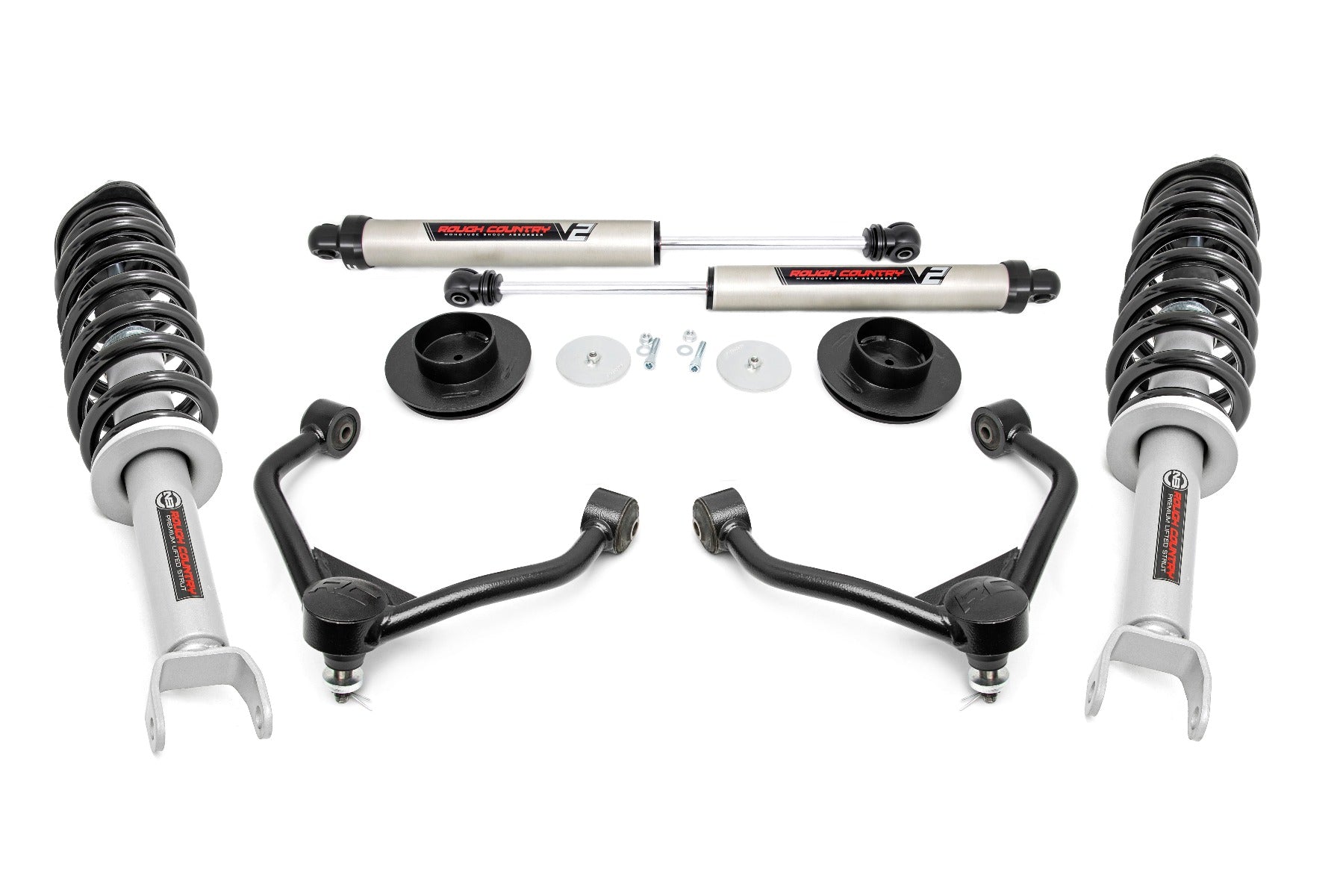 Rough Country 3.0 Inch Dodge Bolt-On Lift Kit w/ N3 Struts and Rear V2 Shocks For 12-23 Ram 1500 4WD Rough Country