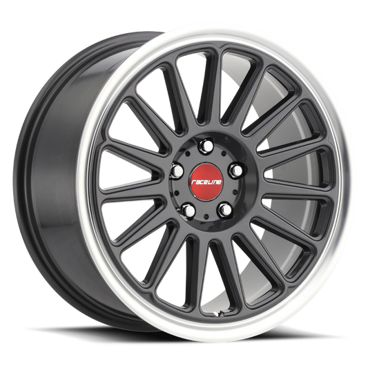 Raceline Wheels Aluminum Wheels 17x9 Grip 315G Gloss Gunmetal Grray Machined Lip-Red Logo Raceline Wheels