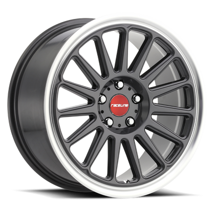 Aluminum 18x8.5 Grip 315G Gloss Gunmetal Grray Machined Lip-Red Logo Raceline Wheels-3