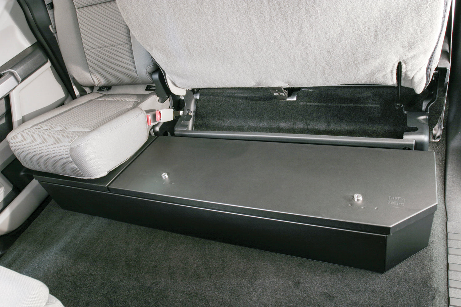 Rear Underseat Lockbox 15-22 F-150 17-22 F-250/350/450 Super Duty w/ Crew Cab w/o Floor Mounted Subwoofer Full Length Black Products Tuffy Security-8