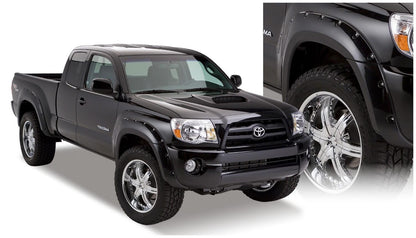 Black Pocket/Rivet Style Smooth Finish 4-Piece Fender Flare Set For 2005-2011 Toyota Tacoma W/73.5 Inch Bed Bushwacker
