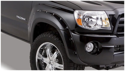 Black Pocket/Rivet Style Smooth Finish 4-Piece Fender Flare Set For 2005-2011 Toyota Tacoma W/73.5 Inch Bed Bushwacker-1
