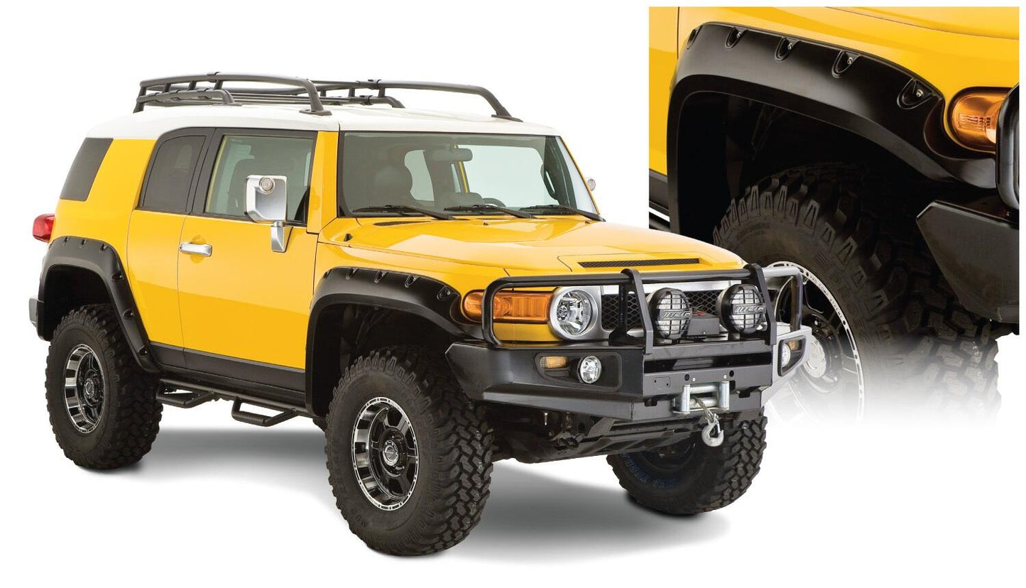 Black Pocket/Rivet Style Smooth Finish 4-Piece Fender Flare Set For 2007-2014 Toyota Fj Cruiser Bushwacker