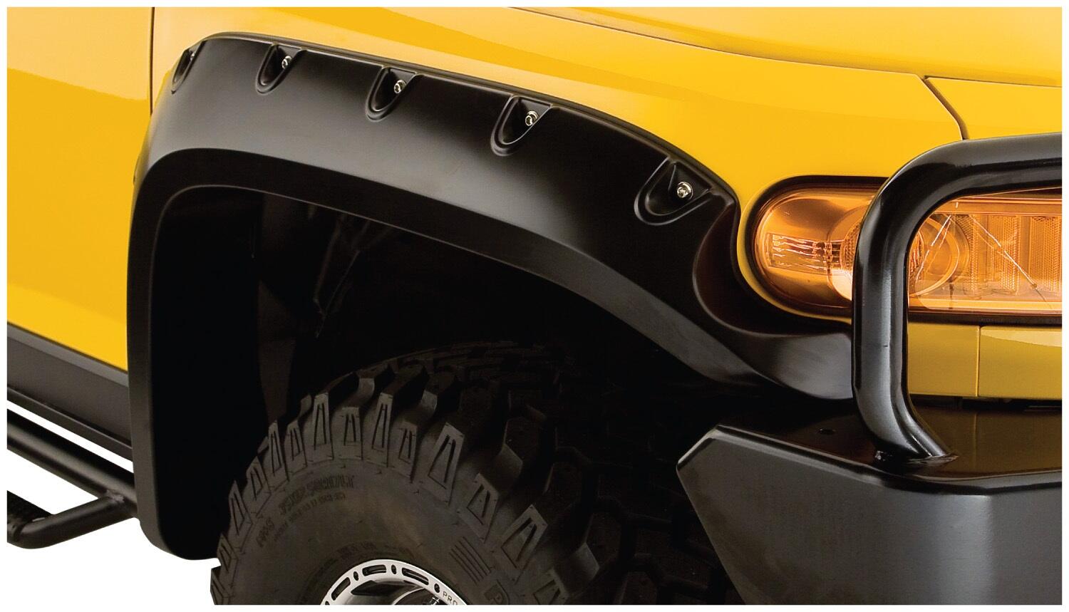 Black Pocket/Rivet Style Smooth Finish 4-Piece Fender Flare Set For 2007-2014 Toyota Fj Cruiser Bushwacker-1