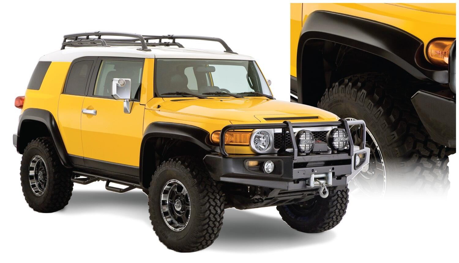 Black Extendafender Style Smooth Finish 4-Piece Fender Flare Set For 2007-2014 Toyota Fj Cruiser Bushwacker