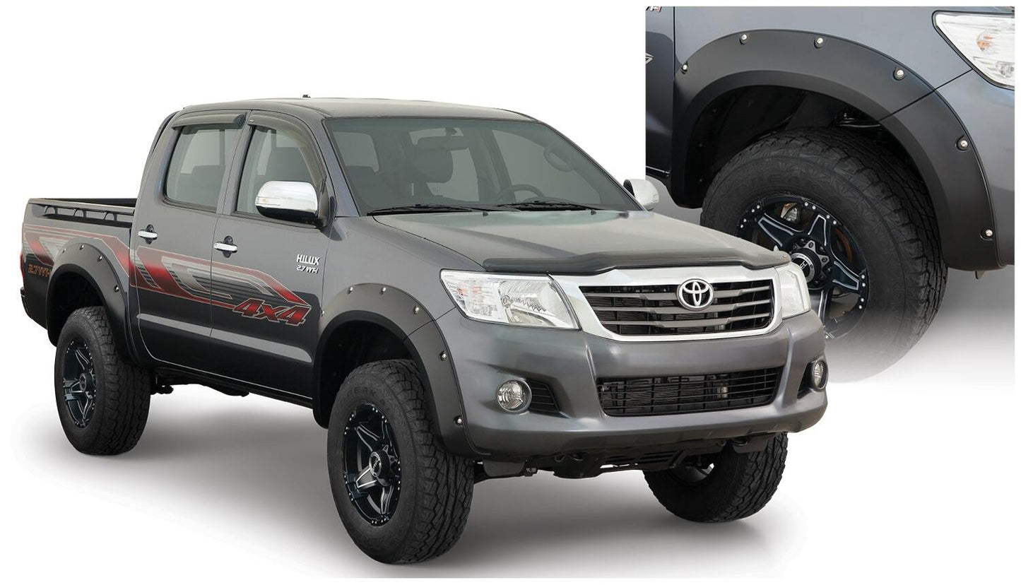 Black Pocket/Rivet Style Smooth Finish 4-Piece Fender Flare Set For 2011-2013 Toyota Hilux Bushwacker