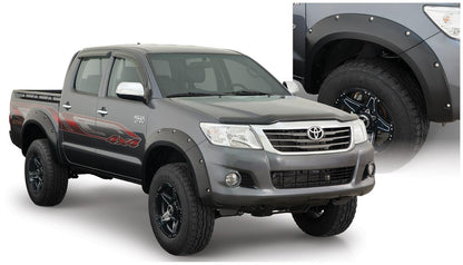 Black Pocket/Rivet Style Smooth Finish 4-Piece Fender Flare Set For 2011-2013 Toyota Hilux Bushwacker