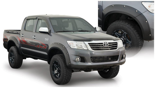 Black Pocket/Rivet Style Smooth Finish 4-Piece Fender Flare Set For 2011-2013 Toyota Hilux Bushwacker