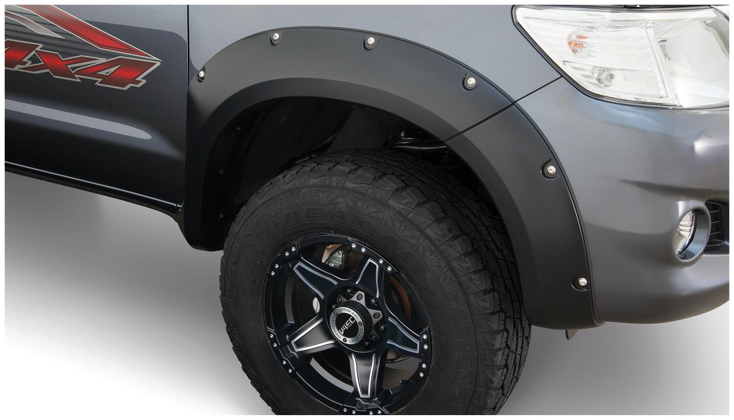 Black Pocket/Rivet Style Smooth Finish 4-Piece Fender Flare Set For 2011-2013 Toyota Hilux Bushwacker-1