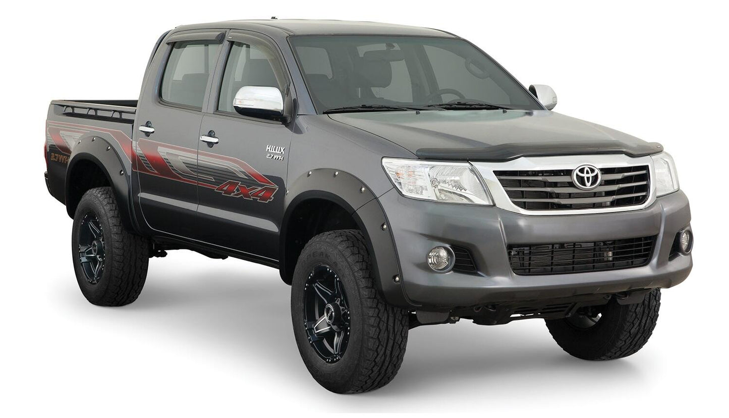 Black Pocket/Rivet Style Smooth Finish 4-Piece Fender Flare Set For 2011-2013 Toyota Hilux Bushwacker-3