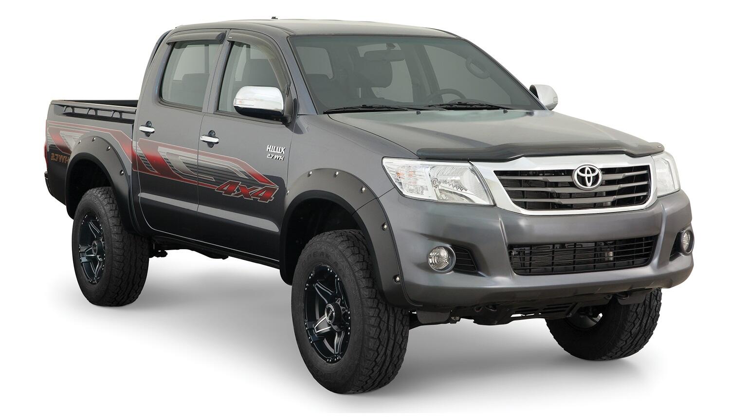 Black Pocket/Rivet Style Smooth Finish 4-Piece Fender Flare Set For 2011-2013 Toyota Hilux Bushwacker-3