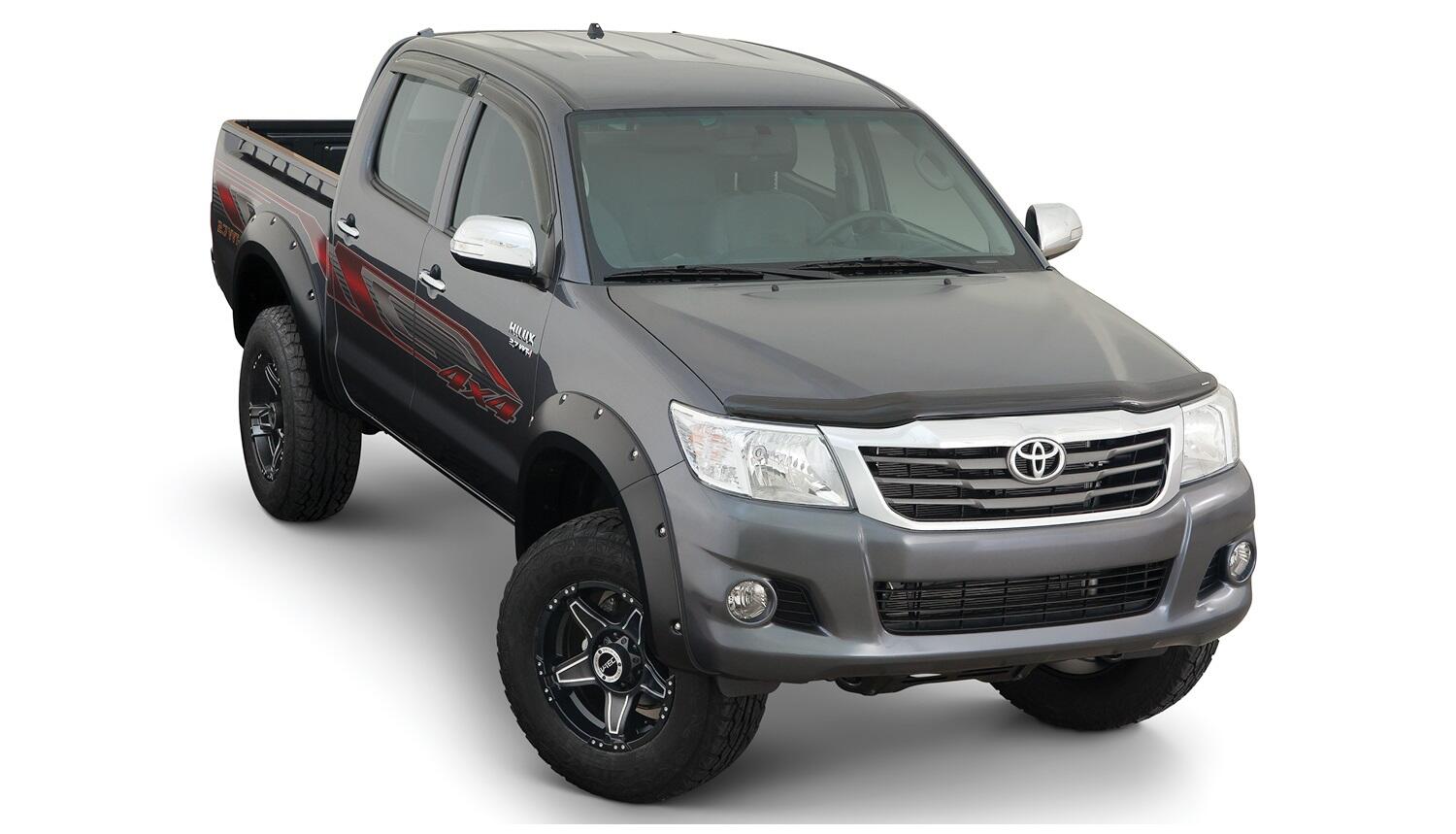 Black Pocket/Rivet Style Smooth Finish 4-Piece Fender Flare Set For 2011-2013 Toyota Hilux Bushwacker-5