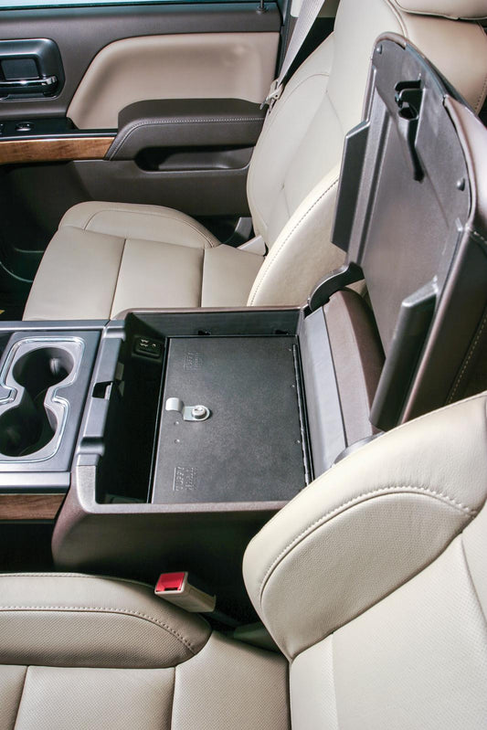 Console Safe - 14-19 Silverado/Sierra 1500 {19 Old Body Style} / 15-19 2500HD/3500HD / 15-20 Suburban/Tahoe/Yukon/Yukon XL w/ Flow-Thru Console Black Products Tuffy Security
