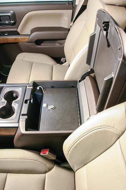 Console Safe - 14-19 Silverado/Sierra 1500 {19 Old Body Style} / 15-19 2500HD/3500HD / 15-20 Suburban/Tahoe/Yukon/Yukon XL w/ Flow-Thru Console Black Products Tuffy Security-1