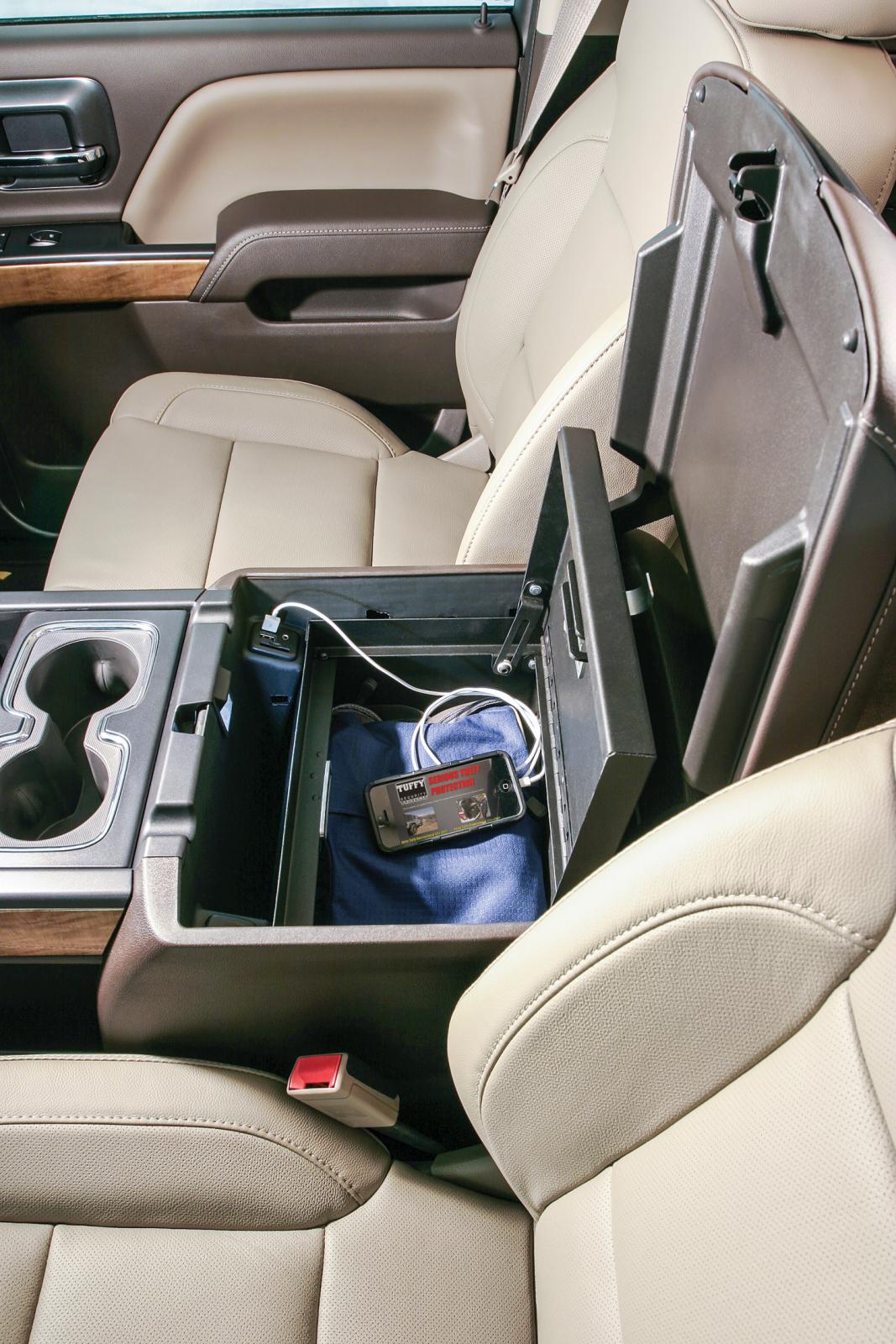 Console Safe - 14-19 Silverado/Sierra 1500 {19 Old Body Style} / 15-19 2500HD/3500HD / 15-20 Suburban/Tahoe/Yukon/Yukon XL w/ Flow-Thru Console Black Products Tuffy Security-6