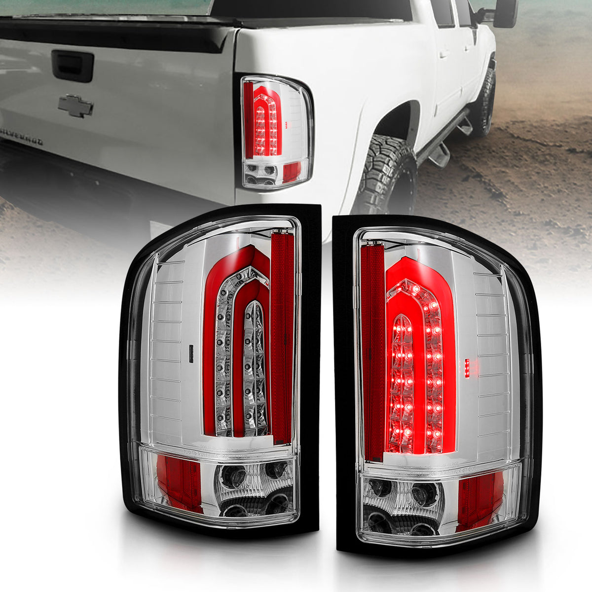 Tail Light Led Taillights Chrome Chevrolet Silverado 1500/3500 2007-2013, 1500 HD 2007, 2500/2500 HD/3500 HD 2007-2014 AnzoUSA