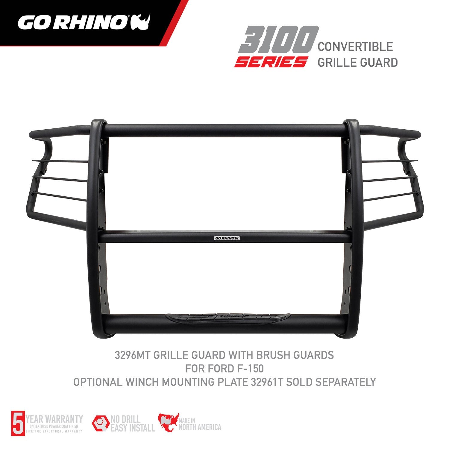 3100 Series StepGuard with Brush Guards Textured Black 2018-2020 Ford F-150 Go Rhino-7